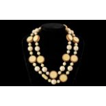 Early 20th Century Impressive Carved Ivory Beaded Necklace, Excellent Design and Patina,