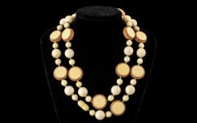 Early 20th Century Impressive Carved Ivory Beaded Necklace, Excellent Design and Patina,