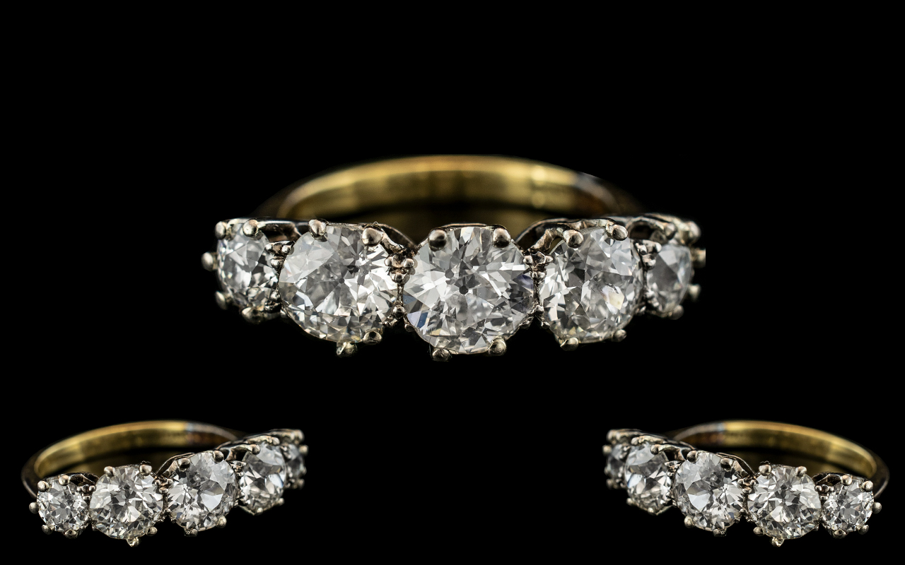 18ct Gold and Platinum - Superb Quality 5 Stone Diamond Set Ring. - Bild 2 aus 2