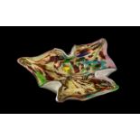 Murano Glass Bowl, leaf shaped, fluted edge with multi-coloured design.