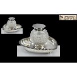 A Victorian Period Cut Glass and Silver Topped Inkwell - Mounted on a Heart Shaped Footed Stand of