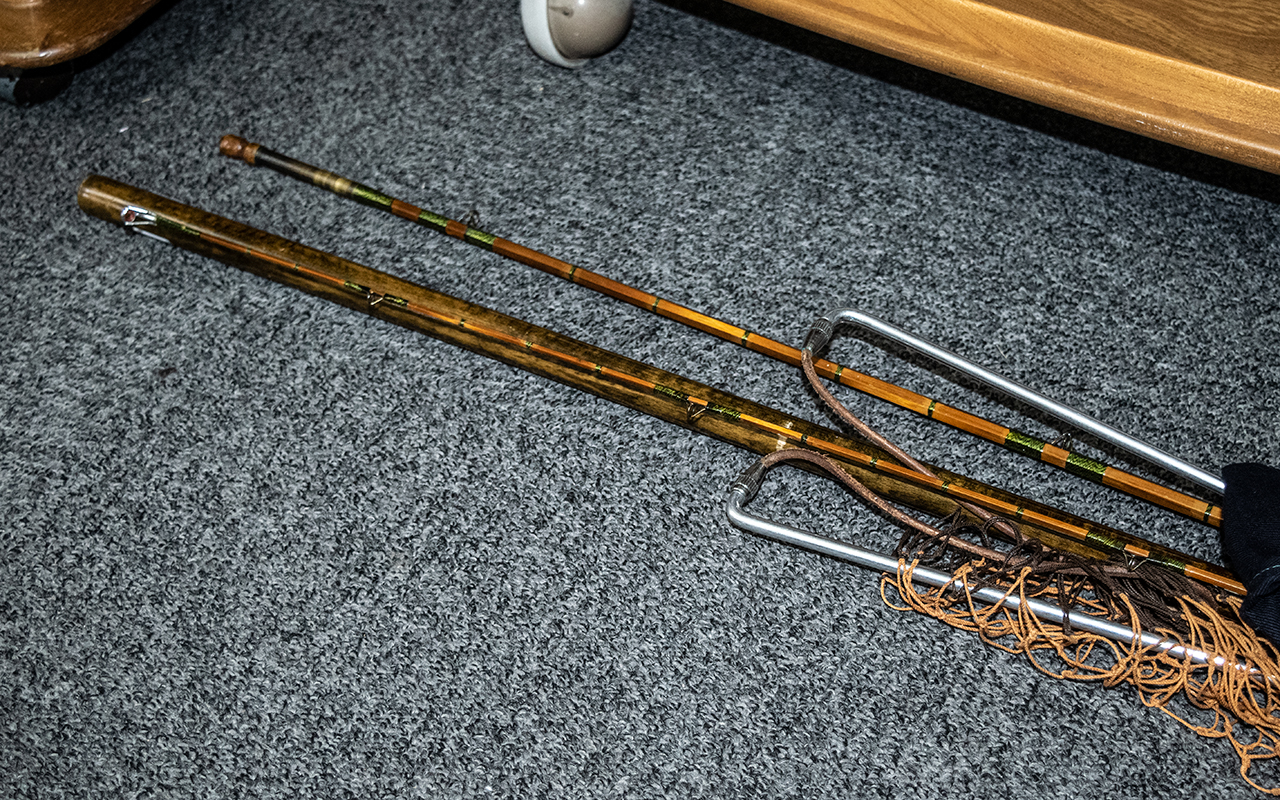 Two Unmarked Cane Two Piece Fishing Rods, both in canvas holders, - Image 15 of 15