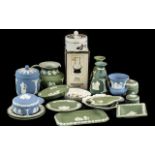 Collection of Wedgwood Items, comprising Blue Jasper trinket box, small vase, small dish and jar,