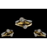 18ct Two Tone Gold Attractive Two Stone Diamond Ring - Sweetheart Ring.