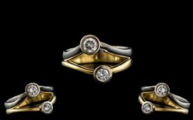 18ct Two Tone Gold Attractive Two Stone Diamond Ring - Sweetheart Ring.