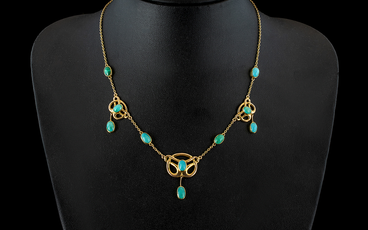 Liberty Type Antique 15ct Gold Art Nouveau Turquoise Clad Necklace in the Celtic Revival style - Image 3 of 7