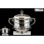Victorian Period - Queen Anne Style Superb Quality and Large Sterling Silver Lidded Porringer Cup