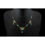 Liberty Type Antique 15ct Gold Art Nouveau Turquoise Clad Necklace in the Celtic Revival style