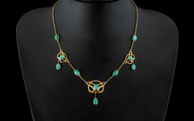 Liberty Type Antique 15ct Gold Art Nouveau Turquoise Clad Necklace in the Celtic Revival style