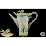 Franz - Superb Hand Painted Porcelain Coffee Pot, ' Kingfisher and Bulrushes ' Model No F201186.