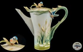 Franz - Superb Hand Painted Porcelain Coffee Pot, ' Kingfisher and Bulrushes ' Model No F201186.