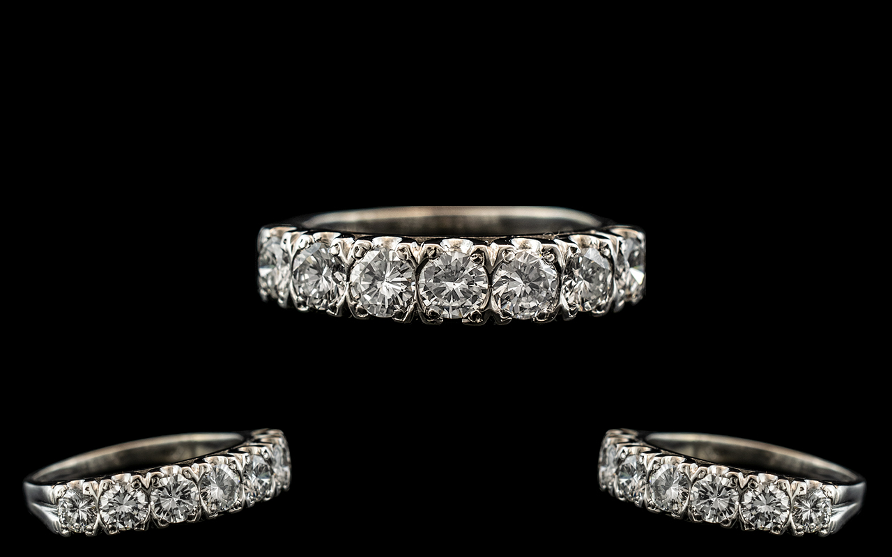 Ladies 18ct White Gold Stunning Diamond Set Half - Eternity Ring, Full Hallmark to Interior of Ring.