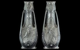 Pair of Large Antique Cast Alloy Art Nouveau Vases after J.