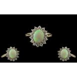 Ladies - Attractive 9ct Gold Opal and Diamond Set Dress Ring, Flower head Setting.