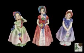 Royal Doulton Trio of Hand Painted Porcelain Small Figures.