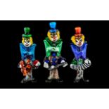 Collection of Three Vintage Murano Glass Clowns, 12" tall, one playing a guitar,