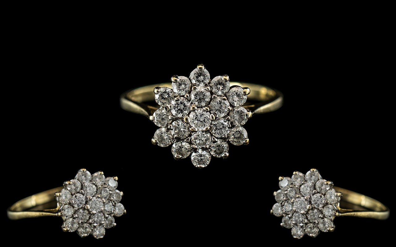 Ladies 9ct Gold Attractive Diamond Set Cluster Ring - Flower head Setting. Full Hallmark for 9.375.