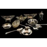 Small Collection of Sterling Silver Items comprising three fretwork salts, pepper pot,