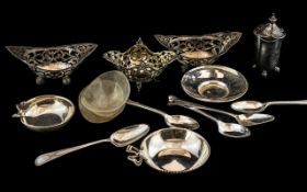 Small Collection of Sterling Silver Items comprising three fretwork salts, pepper pot,