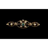 Antique Period Attractive 9ct Gold Seed Pearl and Aquamarine Set Small Brooch, Not Marked but