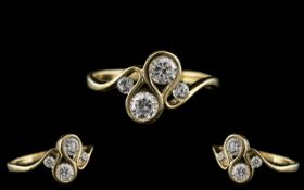 Ladies - 14ct Yellow Gold Diamond Set Ring of Contemporary Design.