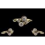 Ladies - 14ct Yellow Gold Diamond Set Ring of Contemporary Design.