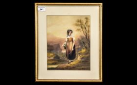 Antique Watercolour Drawing of a Girl in