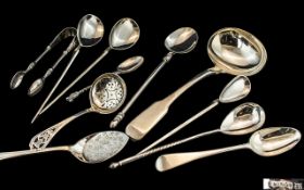 A Collection of Silver Spoons & Associated, to include a ladle, three anointing spoons, sifter,