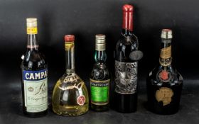 Collection of Liqueurs & Wine, five bottles comprising Dom Liqueur, Campari, Chartreuse,