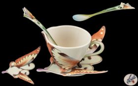 Franz Porcelain Butterfly Cup, Saucer and Spoon.