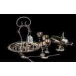 Collection of Silver Plate Items, Includes Stand with Egg Cups and Coal Shuttle. Please See Photos.