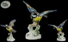 Rosenthal Superb Hand Painted Porcelain Bird Figure ' Blue tit ' Bird on a Branch with Wings Spread.