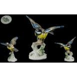 Rosenthal Superb Hand Painted Porcelain Bird Figure ' Blue tit ' Bird on a Branch with Wings Spread.