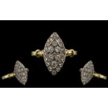 Ladies 18ct Gold and Platinum Boat Shaped Diamond Set Dress Ring, Full Hallmark for 18ct. The Pave