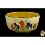 Clarice Cliff - Large Octagonal ' Crocus ' Design Bowl. Full Stamps to Base.