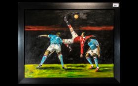 Football Interest - Oil Painting by Hadrian Richards 'The Overhead' depicting Wayne Rooney's goal