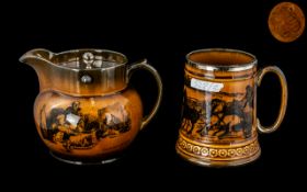 Ridgways Brown Glazed Transfer Printed 'Coaching Days' Pottery Jug and Tankard,