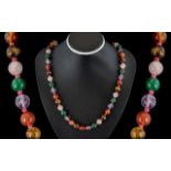 A Vintage Multi-Colour Beaded Necklace, Each Bead Knotted, With Clasp Marked for Silver. All Aspects
