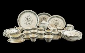 Royal Cauldon Passover Ware circa 1950's, black litho, 61 piece including tea set, soup bowls,