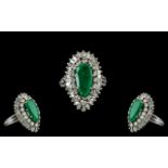 Art Deco Period Ladies - Superb Quality and Attractive 18ct White Gold - Diamond and Emerald Set