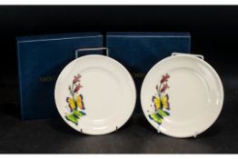 Moorcroft - Fine Pair of Tubelined Hand Painted Cabinet Plates with Boxes ( Original ) ' Butterflies