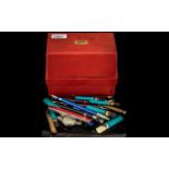 Red Box of items containing 3 clutch pencils, 2 x Pentel 0.3/0.5, 1 Recro 0.3 17 sleeves of pencil