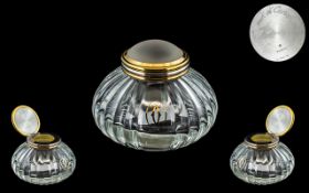 Cartier Ink Well of Fine Quality, The Ribbed Moulded Glass Body of Melon Shape,