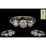 18ct White Gold - Good Quality 3 Stone Diamond Set Ring. Fully Hallmarked for 18ct - 750.