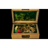 Small Collection of Costume Jewellery, In a Lovely Chinese Box, With Birds and Flowers to the Top,