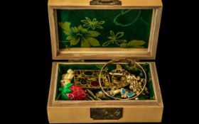 Small Collection of Costume Jewellery, In a Lovely Chinese Box, With Birds and Flowers to the Top,