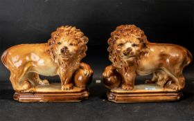 Pair of Staffordshire Style Lions - Mantle / Decorative Pieces, measuring 12" tall x 14" wide,