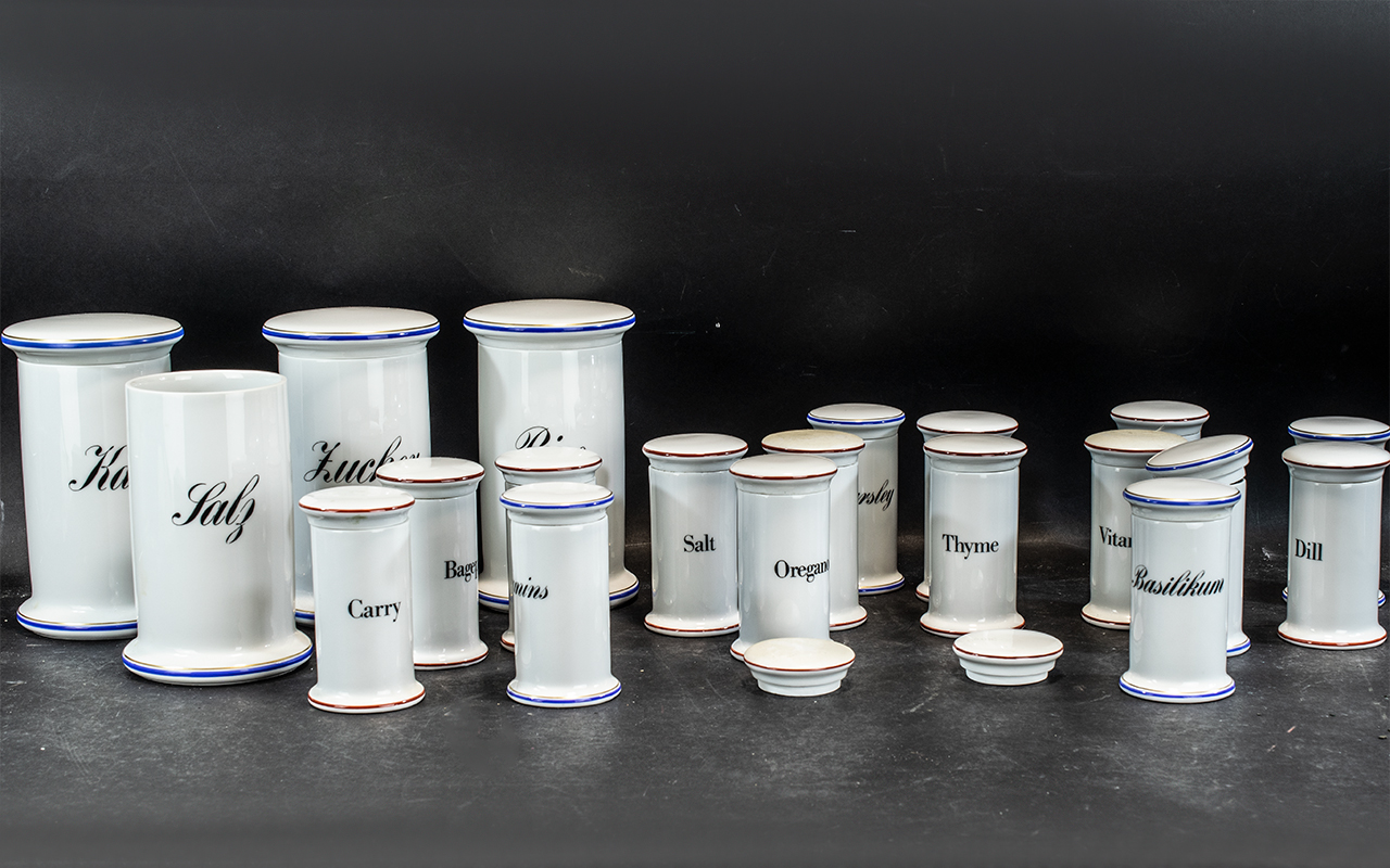 Bing and Grondahl Porcelain Kitchen Set to include 4 various large canisters 7 inches in height
