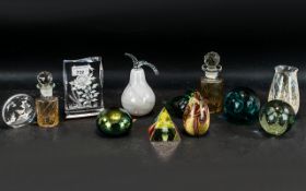 Collection of Glass Items, including a glass plaque, six assorted modern paperweights, a glass bird,