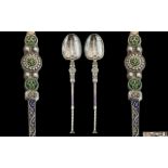 Late Victorian Period Superb Quality Pair of Sterling Silver and Enamel Anointing Spoons From Top